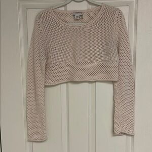 Cream Mesh Long Sleeve Crop Top.
